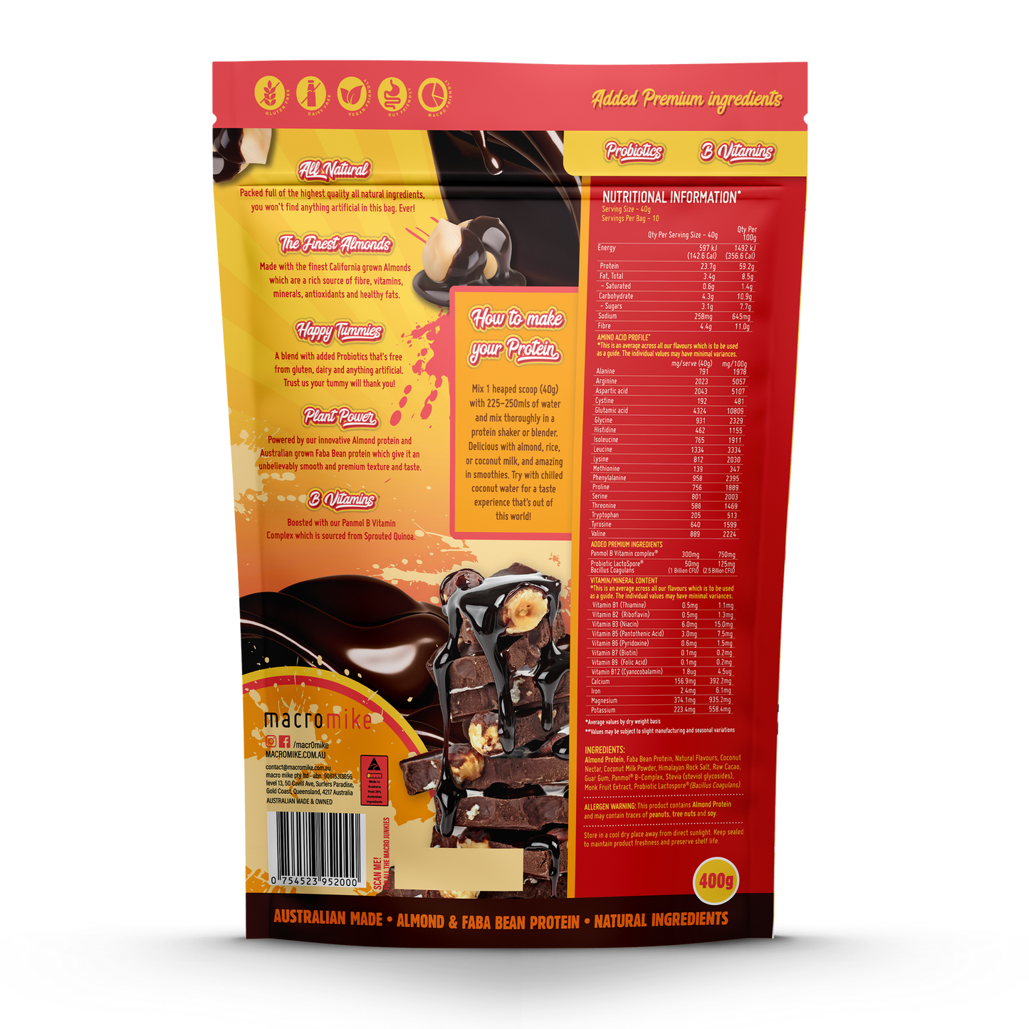 MACRO MIKE Premium Almond Protein Choc Hazelnut 400g MACRO MIKE