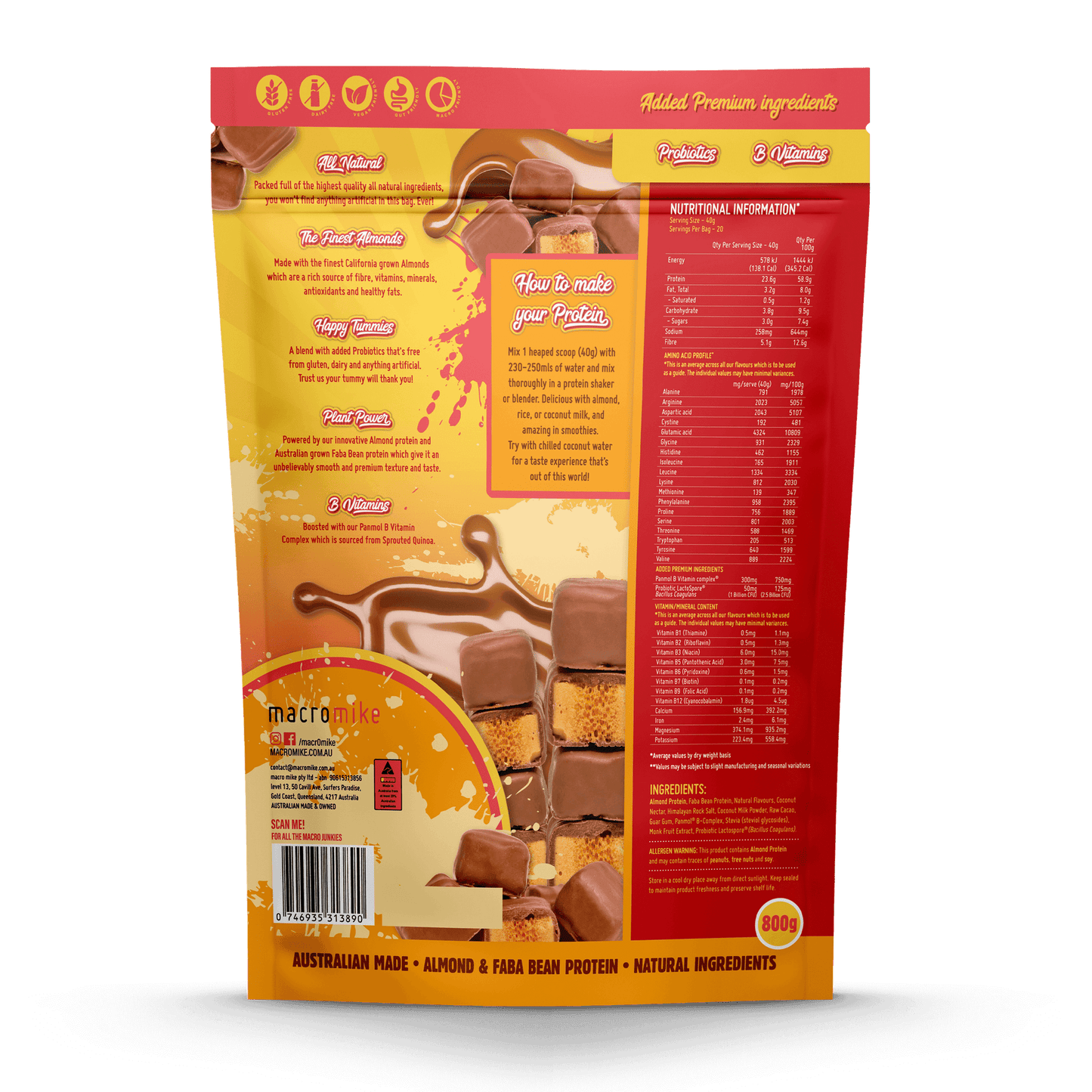 MACRO MIKE Premium Almond Protein Choc Honeycomb 800g MACRO MIKE