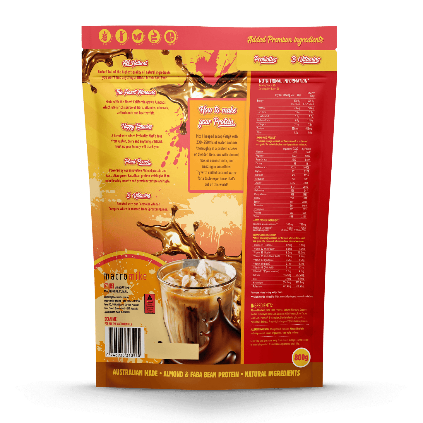 MACRO MIKE Premium Almond Protein Iced Mocha Latte 400g MACRO MIKE