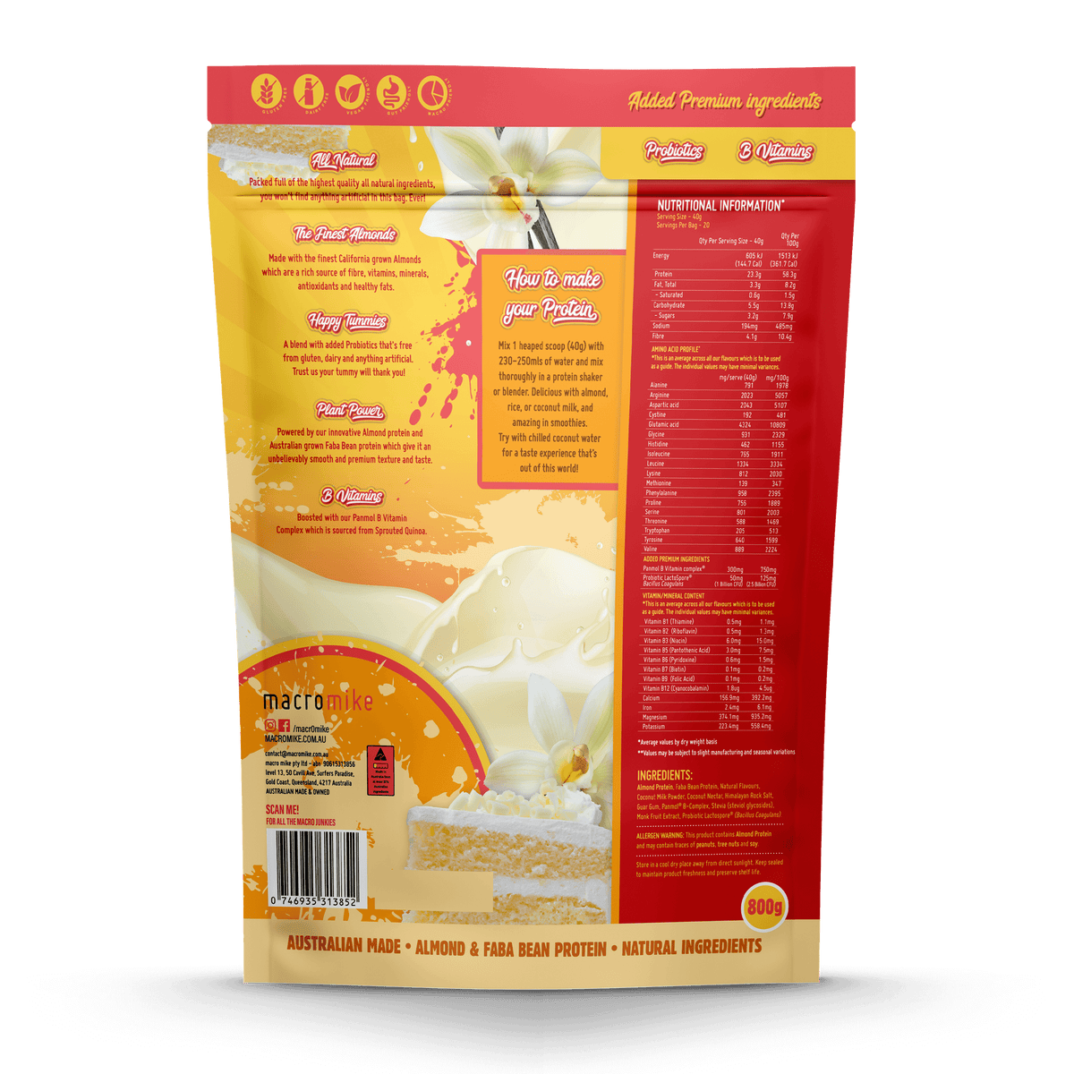 MACRO MIKE Premium Almond Protein Vanilla Buttercream 800g MACRO MIKE