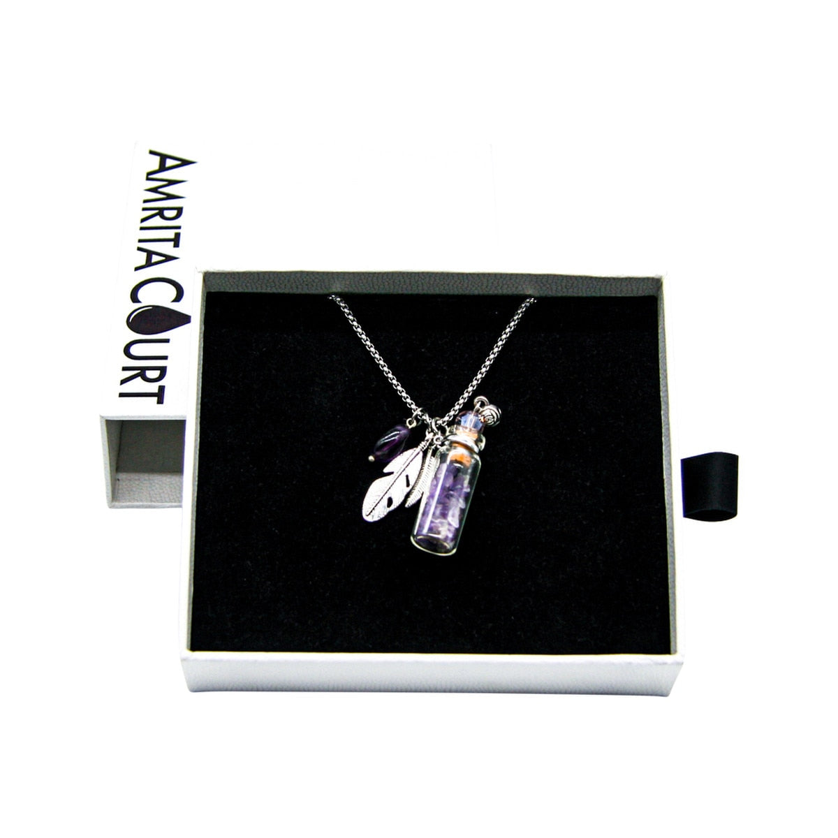 Amrita Court Aroma Necklace Crystal Bottle Amethyst + Purify Essential Oil 10ml Pk - Cutprice Online