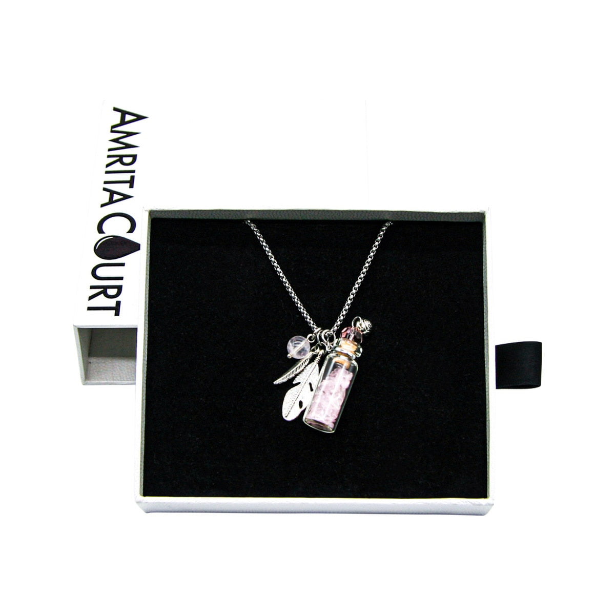 Amrita Court Aroma Necklace Crystal Bottle Rose Quartz + Purify Essential Oil 10ml Pk - Cutprice Online