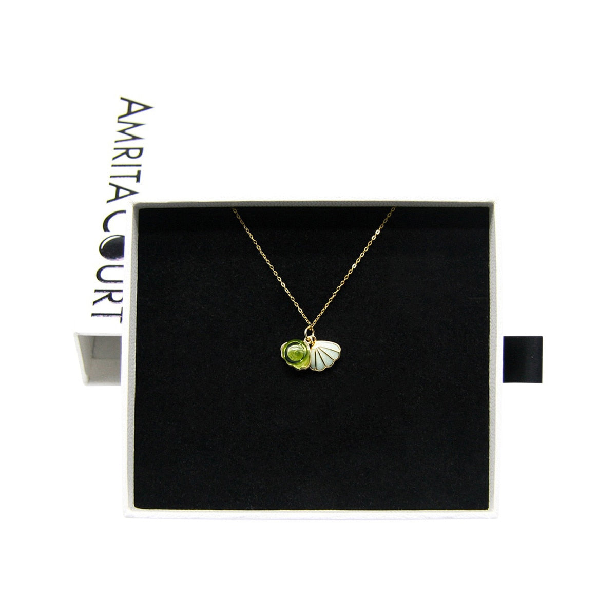 Amrita Court Aroma Necklace Gold Plated Green Shell Electric Lime (Light Green) + Purify Essential Oil 10ml Pk - Cutprice Online