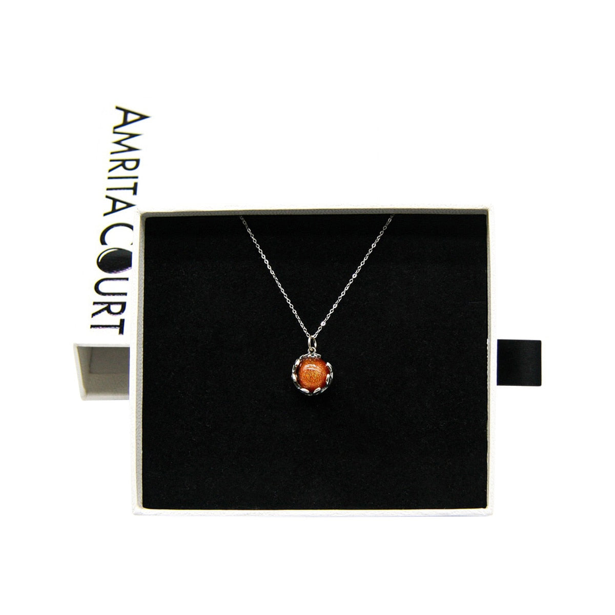Amrita Court Aroma Necklace White Gold Planet Solstice Sunburst (Bright Red) + Purify Essential Oil 10ml Pk - Cutprice Online