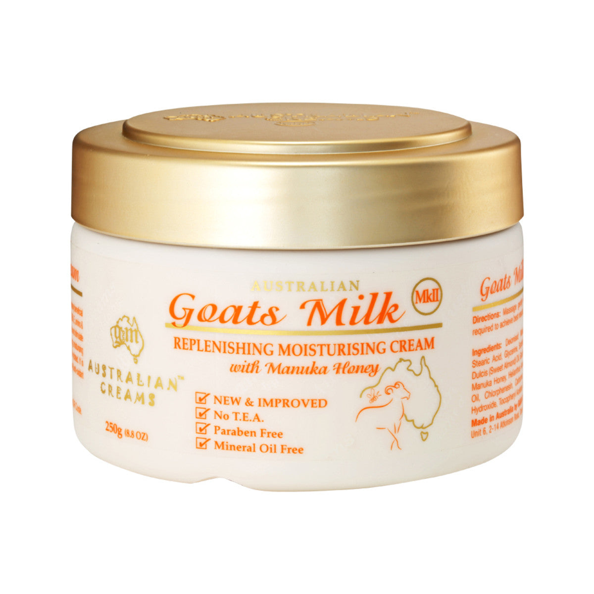 Australian Creams MkII Goats Milk Replenishing Moisturising Cream With Manuka Honey 250g Australian Creams MkII
