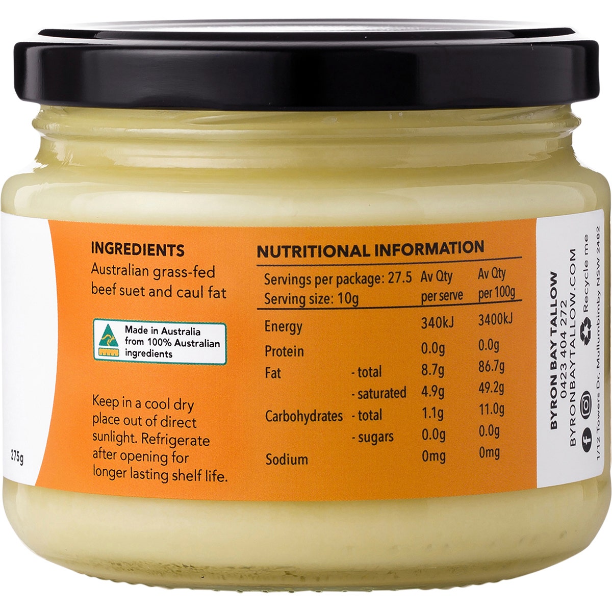 Byron Bay Tallow Grass Fed Beef Tallow 275g - Cutprice Online