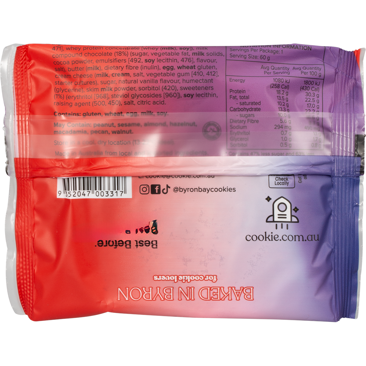Byron Bay Cookies Protein Cookie Milk Choc Chunk 60g x 12 Pack