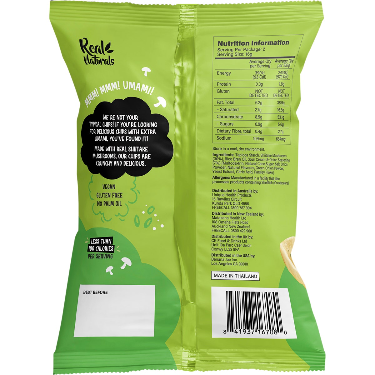 REAL NATURALS Shiitake Mushroom Chips Sour Cream & Onion 12x32g - Cutprice Online