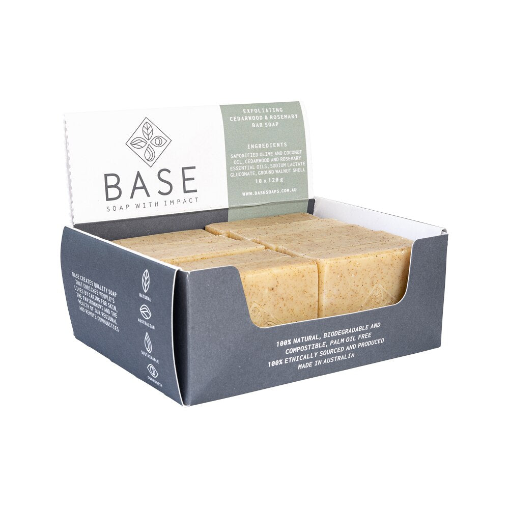 Base (Soap With Impact) Soap Bar Exfoliating Cedarwood Rosemary (Raw Bar) 120g x 10 Pack - Cutprice Online