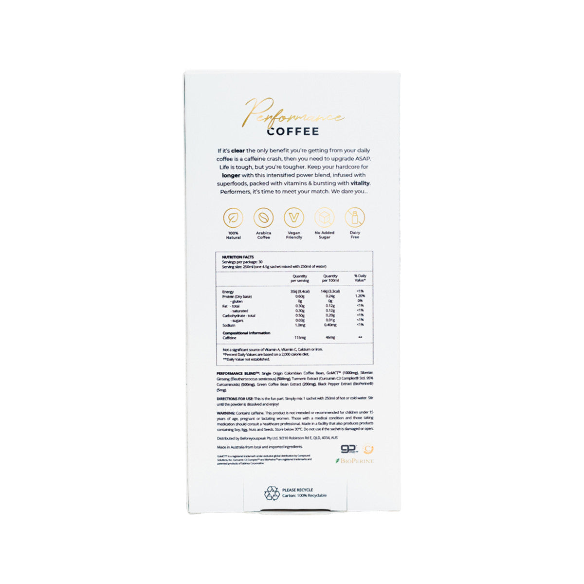 Before You Speak Performance Coffee Unsweetened 4.5g X 30 Pack - Cutprice Online