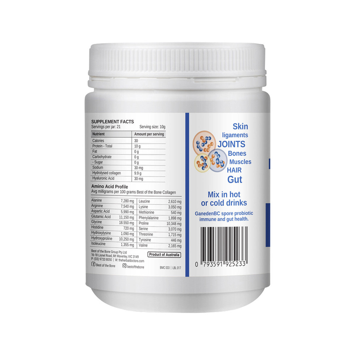 Best of the Bone Healing Multi-collagen Protein Powder Gut & Immunity Blend With Probiotic Spores Unflavoured 210g - Cutprice Online