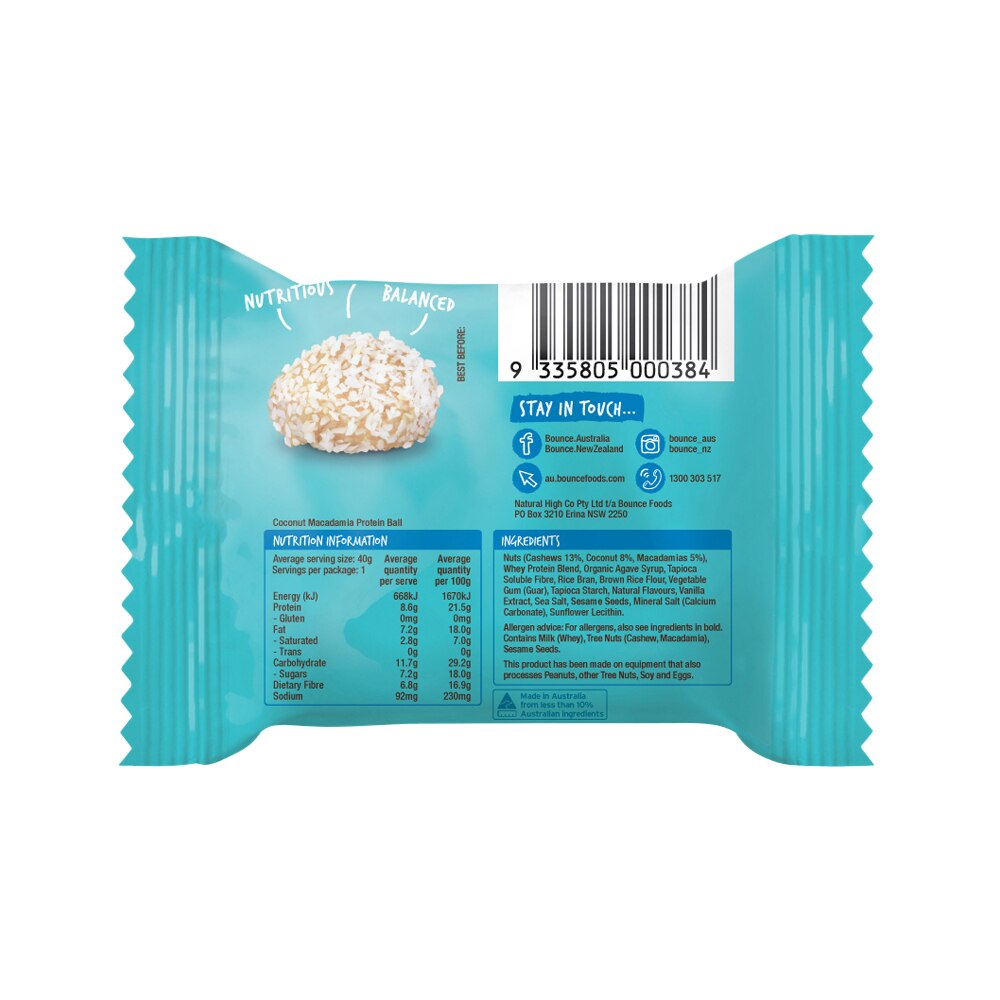Bounce Protein Balls Coconut Macadamia 40g x 12 Pack - Cutprice Online