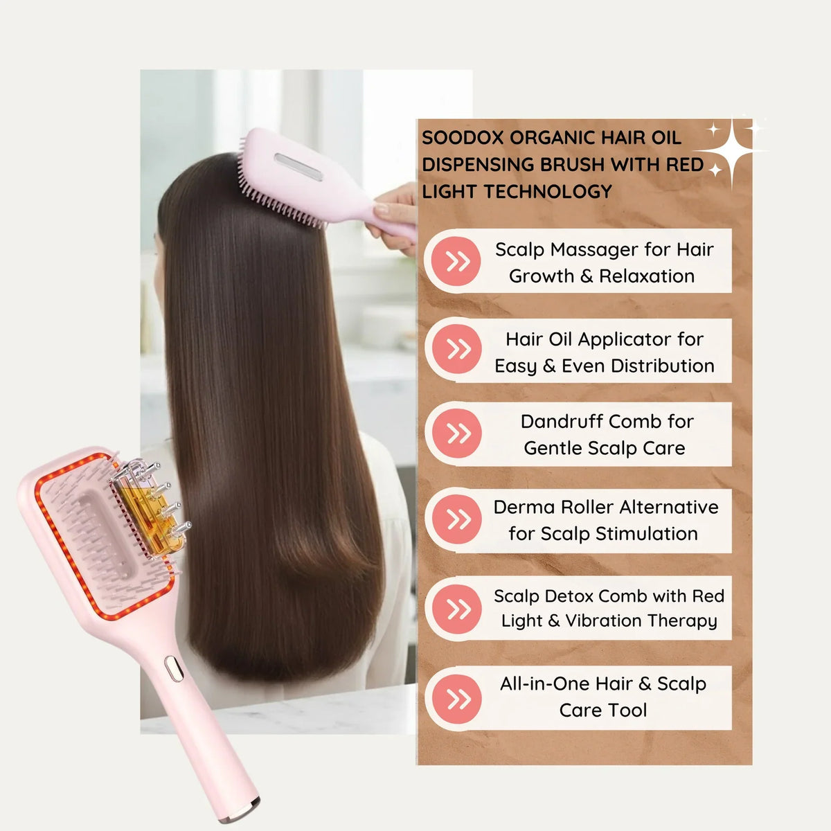Soodox Organic Hair Oil Dispensing Brush Pink
