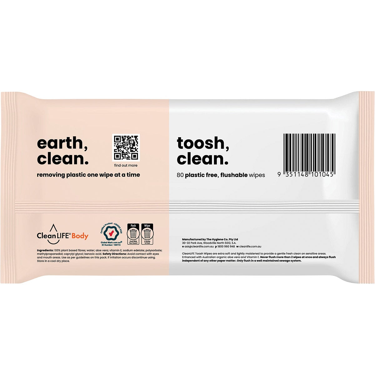 CLEANLIFE Flushable Plastic Free Wipes Toosh Clean 80pk - Cutprice Online