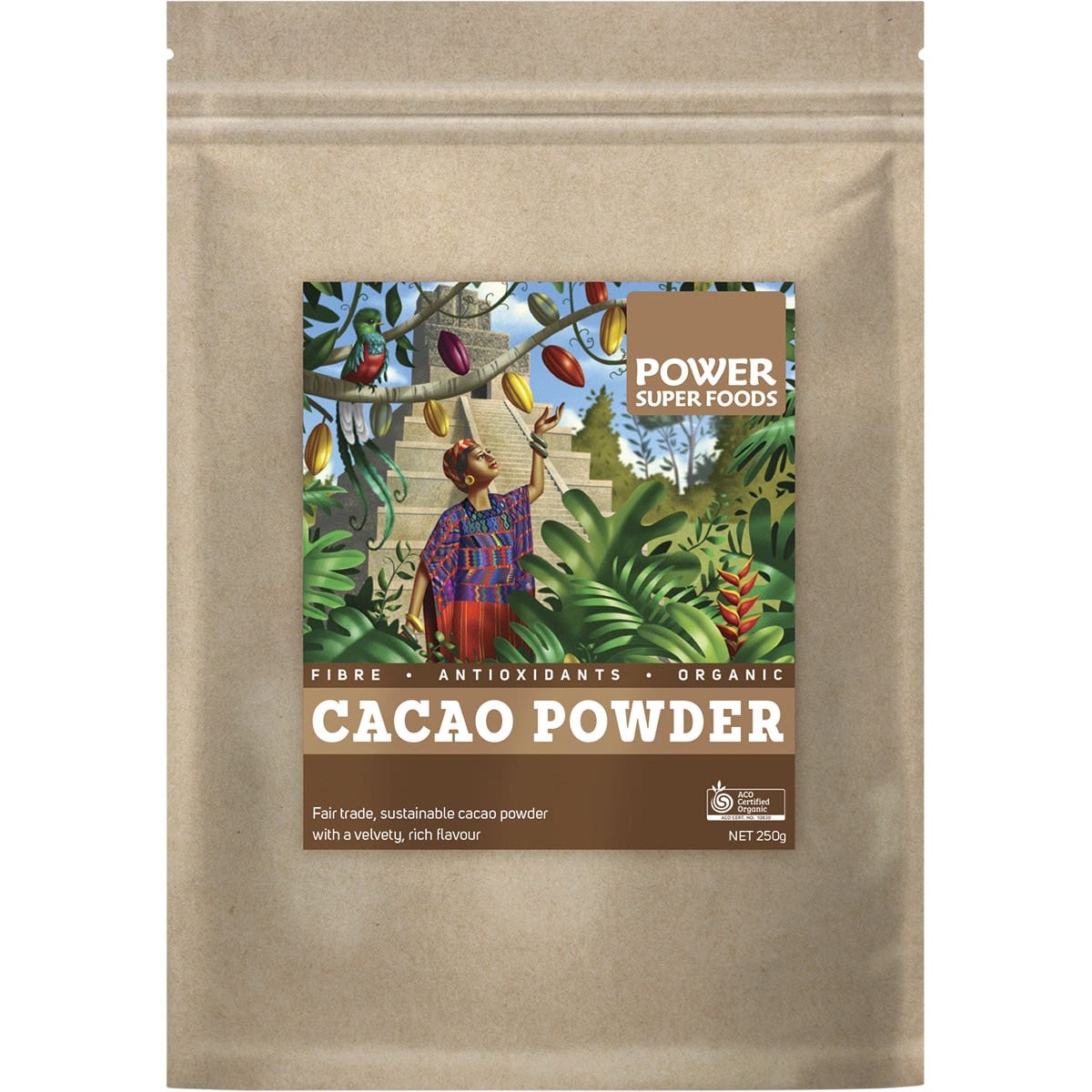 POWER SUPER FOODS Cacao Powder Kraft Bag Certified Organic 250g - Cutprice Online