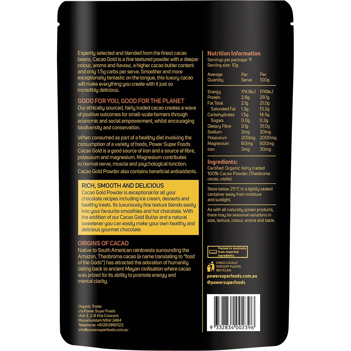 Power Super Foods Certified Organic Cacao Gold Powder 110g