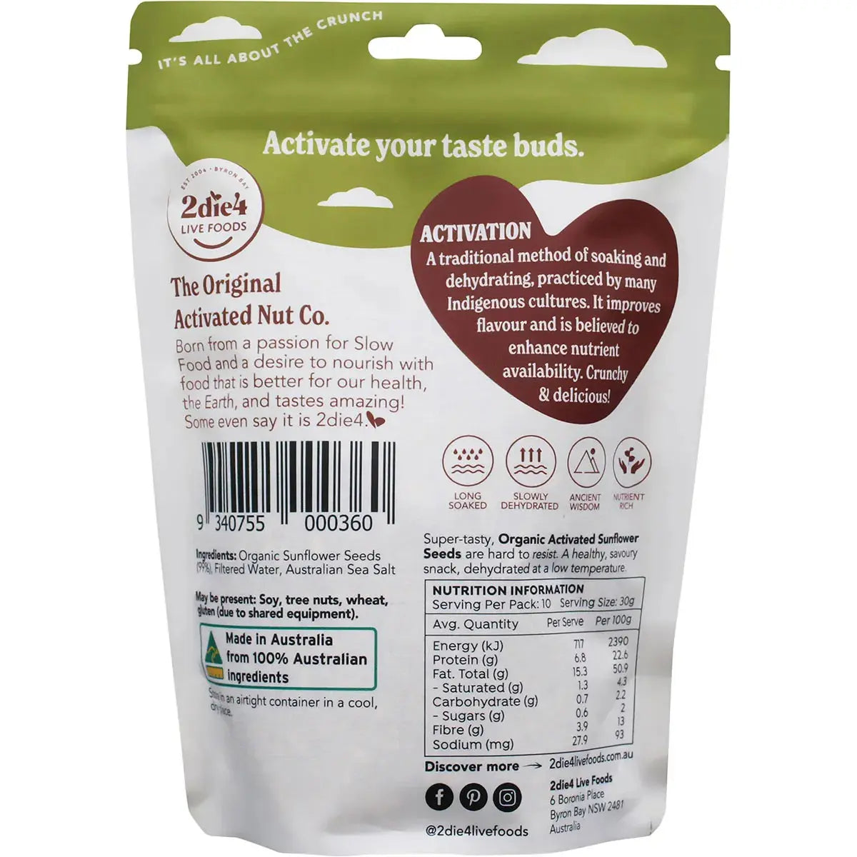 2die4 Live Foods Organic Activated Sunflower Seed 300g 2DIE4 LIVE FOODS