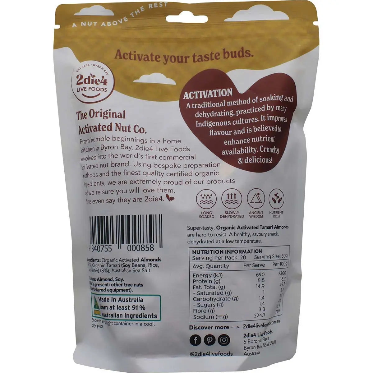 2die4 Live Foods Organic Activated Tamari Almonds 600g 2DIE4 LIVE FOODS