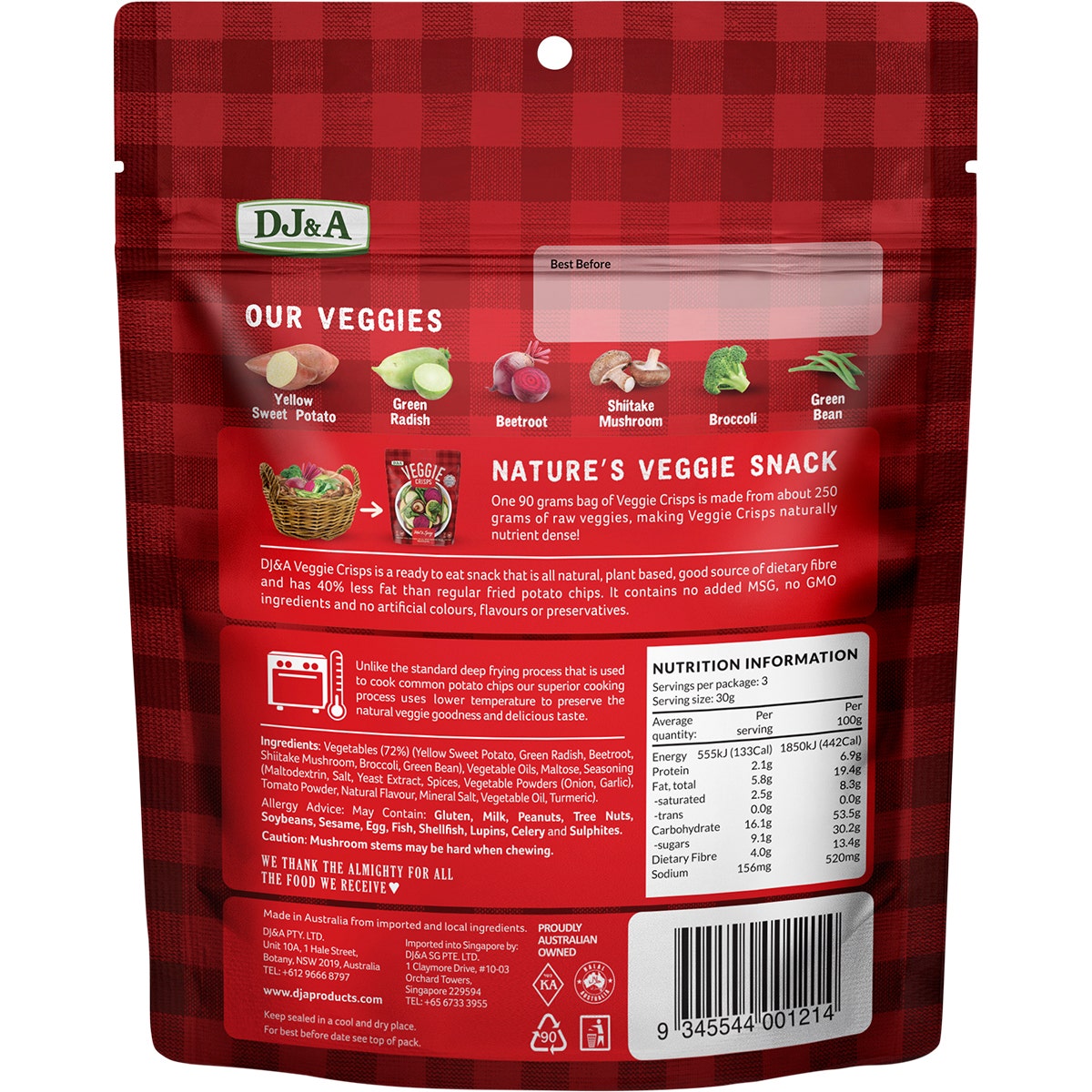 DJ&A Veggie Crisps Hot & Spicy 9x90g - Cutprice Online