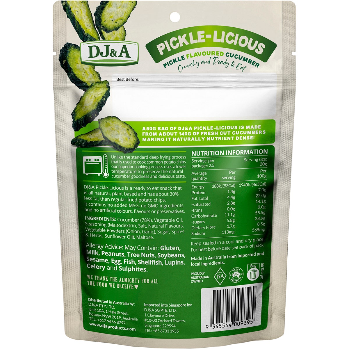 DJ&A Pickle-Licious Pickle Flavoured Cucumber 9x50g - Cutprice Online