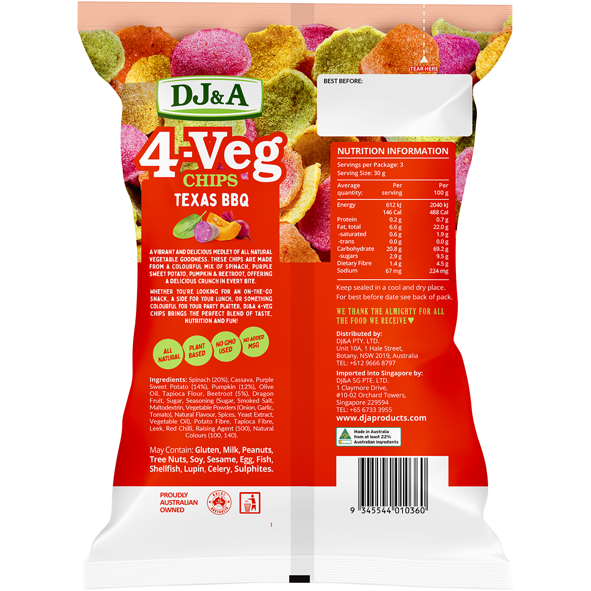 DJ&A 4-Veg Chips Texas BBQ 90g x 5 Pack