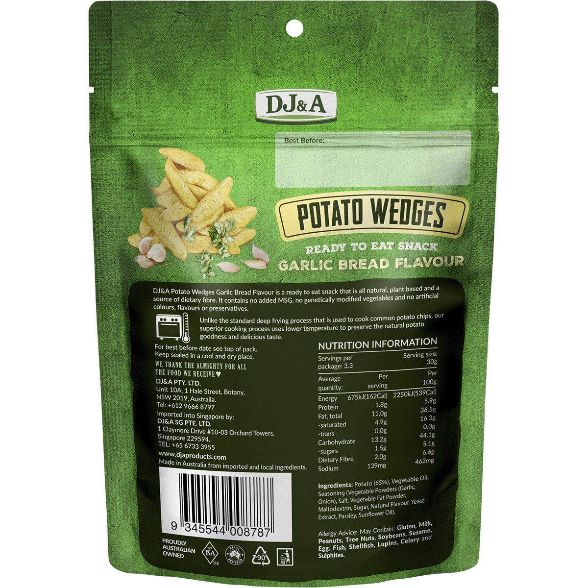 DJ&A Potato Wedges Garlic Bread Flavour 9x100g - Cutprice Online