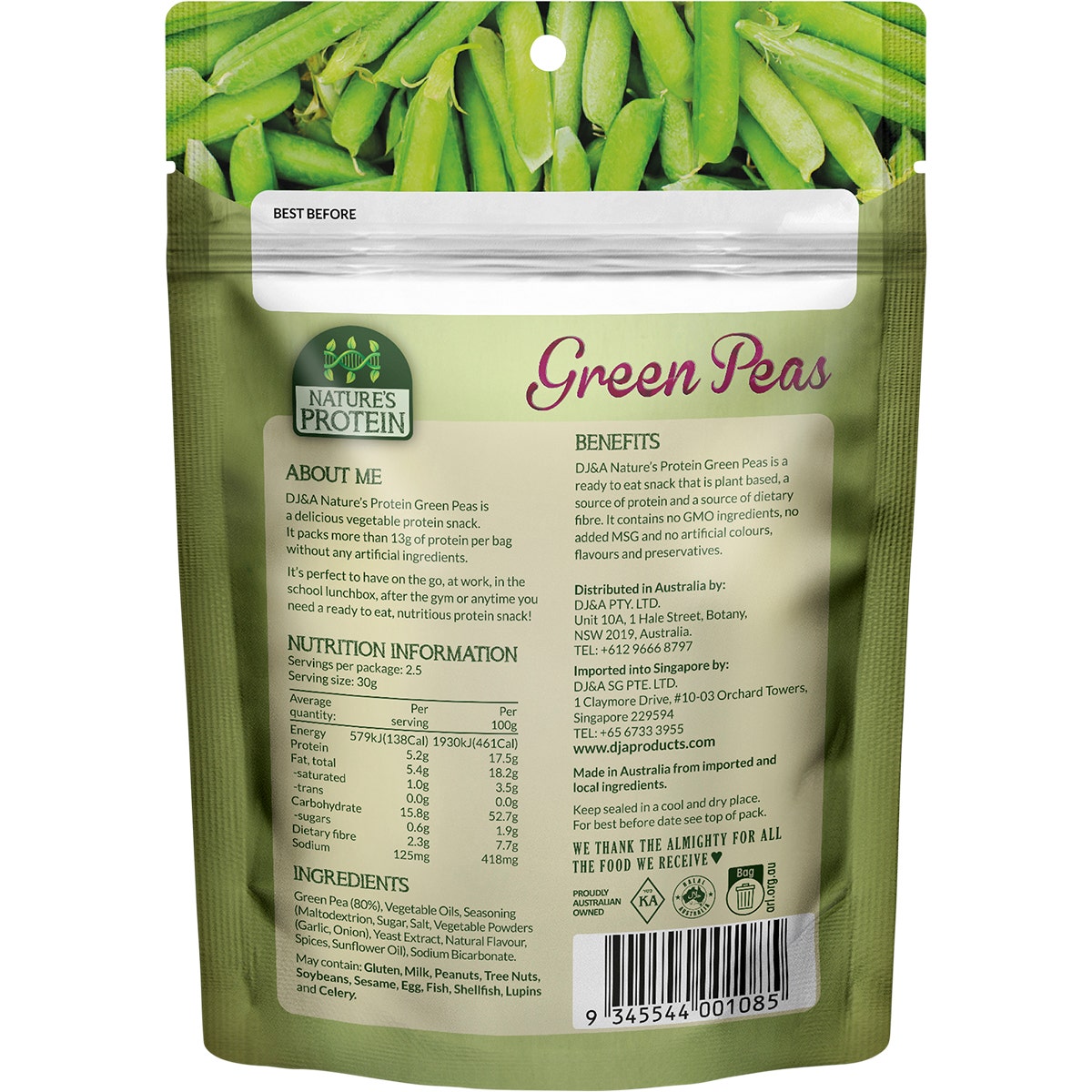 DJ&A Nature's Protein Green Peas 12x75g - Cutprice Online