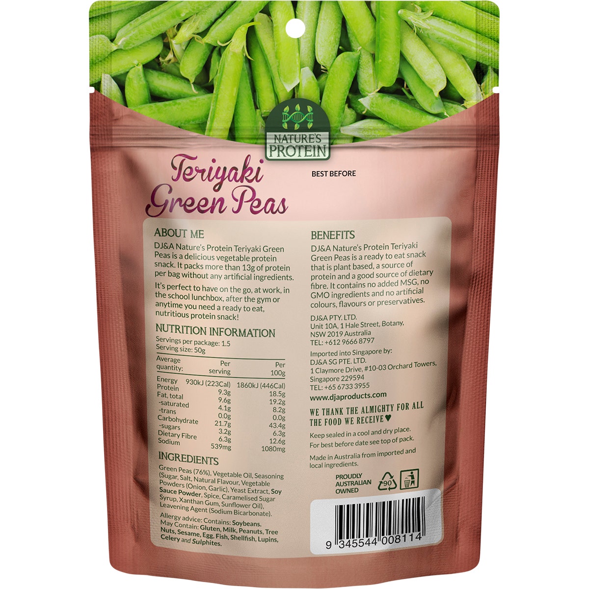 DJ&A Nature's Protein Teriyaki Green Peas 12x75g - Cutprice Online