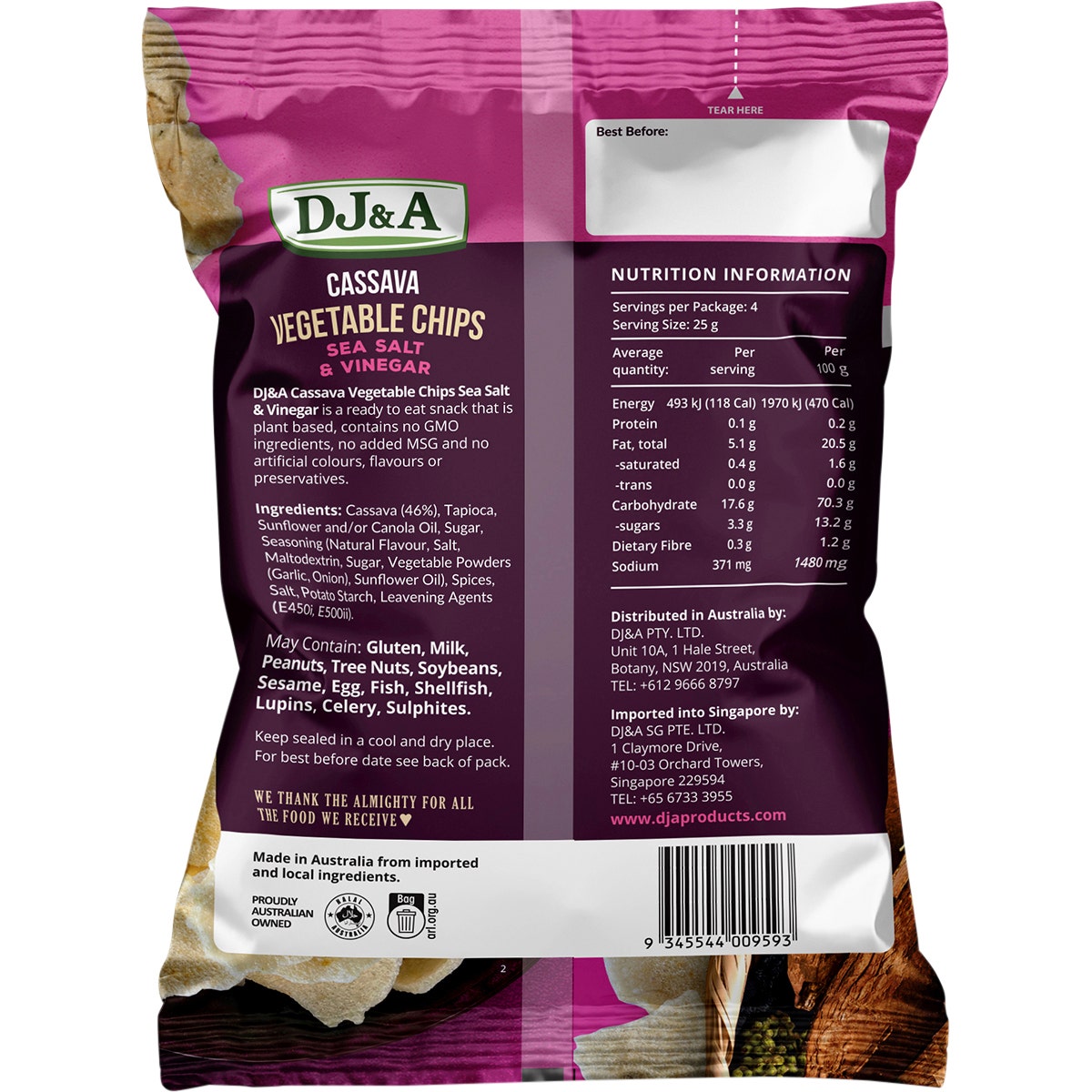 DJ&A Cassava Vegetable Chips Sea Salt & Vinegar 5x100g - Cutprice Online