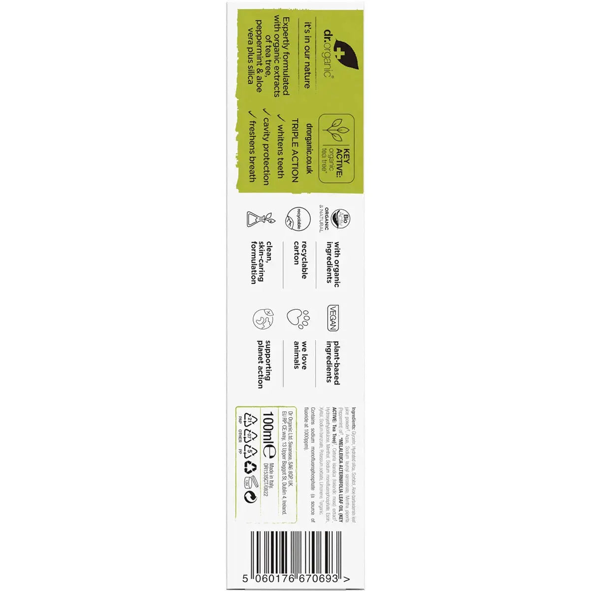DR ORGANIC Toothpaste (Purifying) Organic Tea Tree 100ml DR ORGANIC