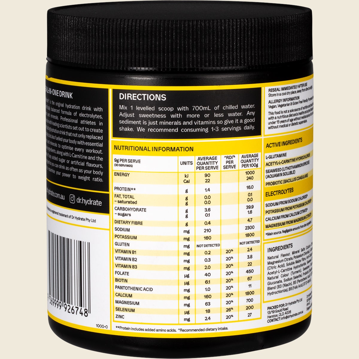 Dr. Hydrate All-In-One Hydration Drink Hasta Cert Pineapple 270g