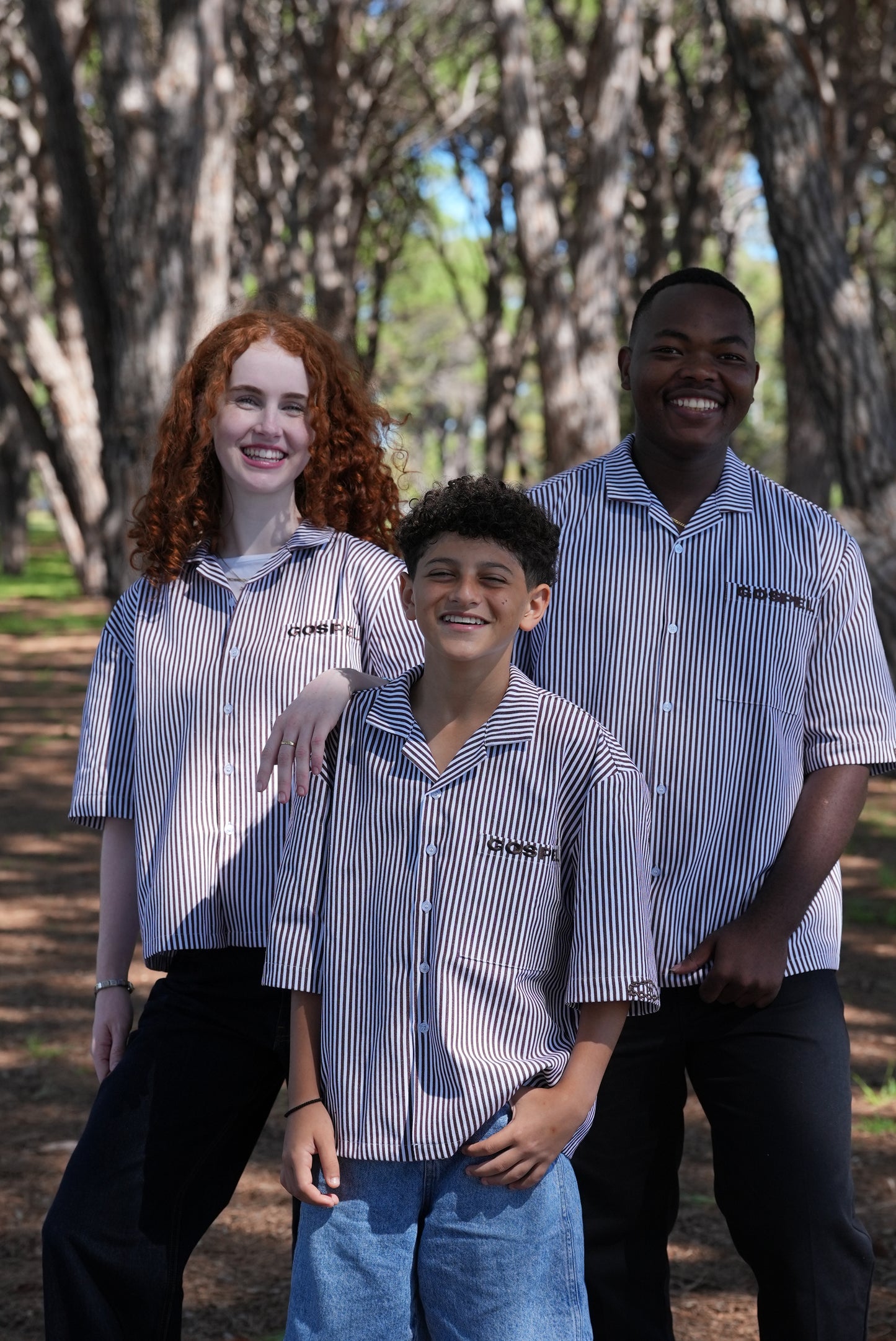 GOSPEL APPAREL - BROWN STRIPE GRAVE TO GLORY BUTTON UP