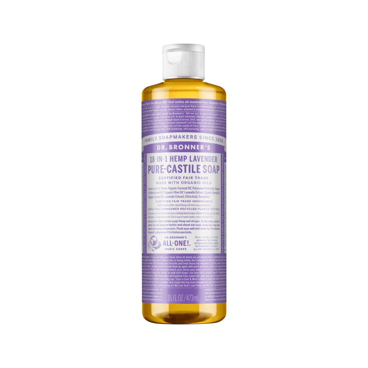 Dr. Bronner's Pure-Castile Soap Liquid (Hemp 18-in-1) Lavender 473ml - Cutprice Online