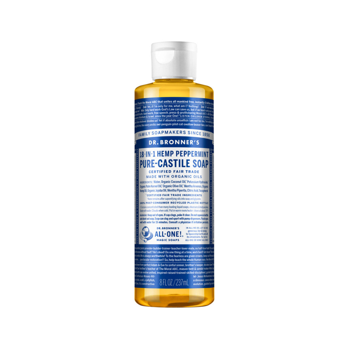 Dr. Bronner's Pure-Castile Soap Liquid (Hemp 18-in-1) Peppermint 237ml - Cutprice Online