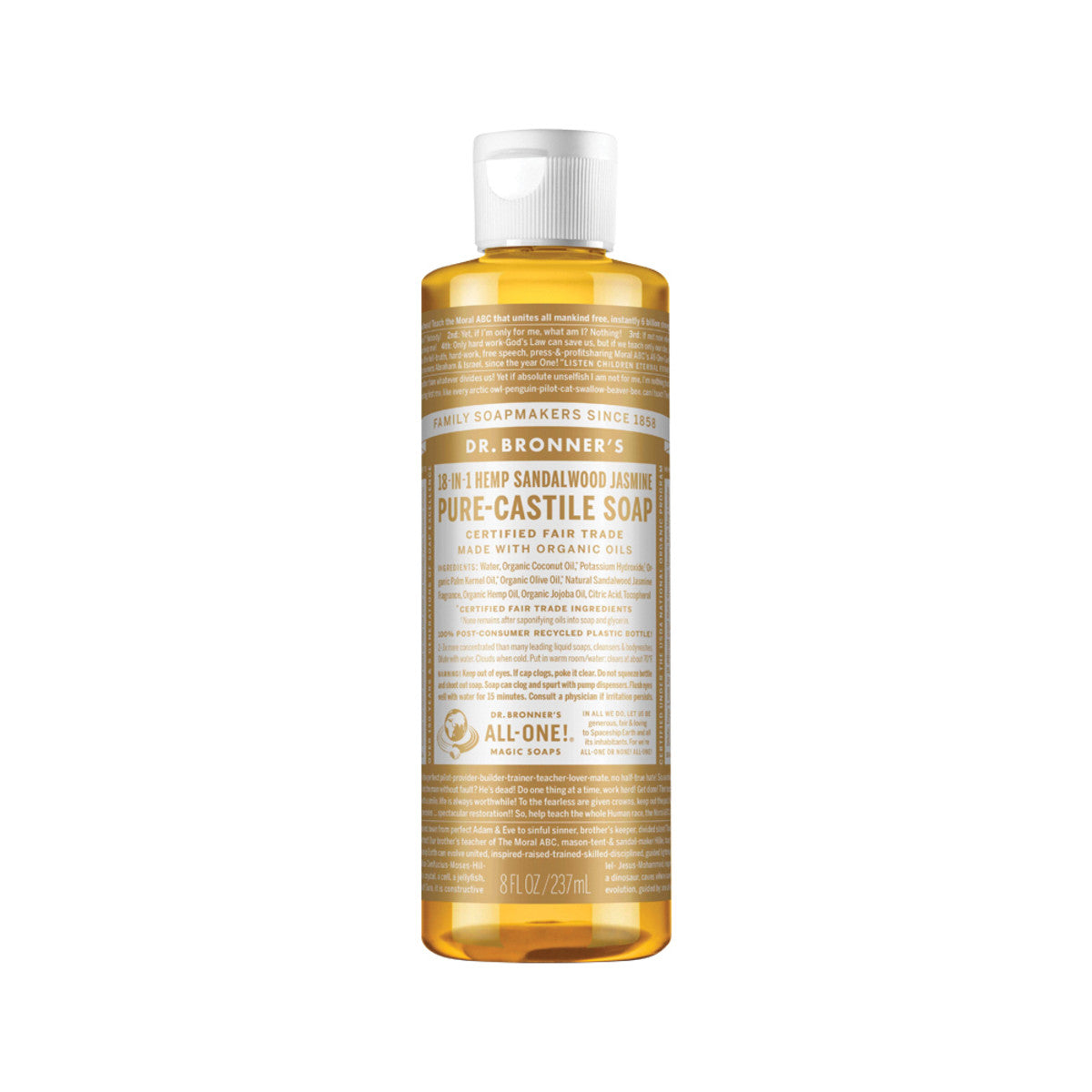 Dr. Bronner's Pure-Castile Soap Liquid (Hemp 18-in-1) Sandalwood Jasmine 237ml - Cutprice Online