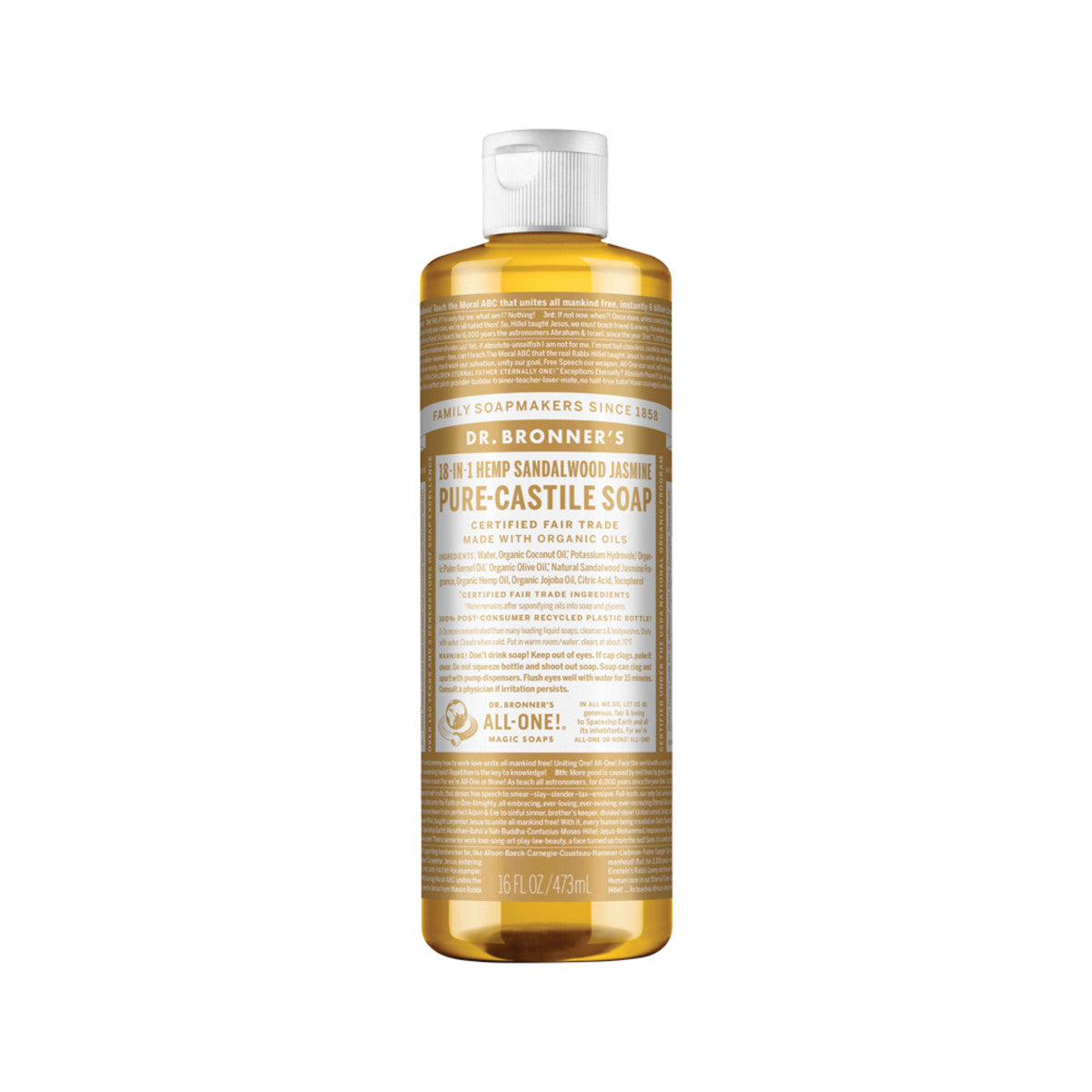 Dr. Bronner's Pure-Castile Soap Liquid (Hemp 18-in-1) Sandalwood Jasmine 473ml - Cutprice Online