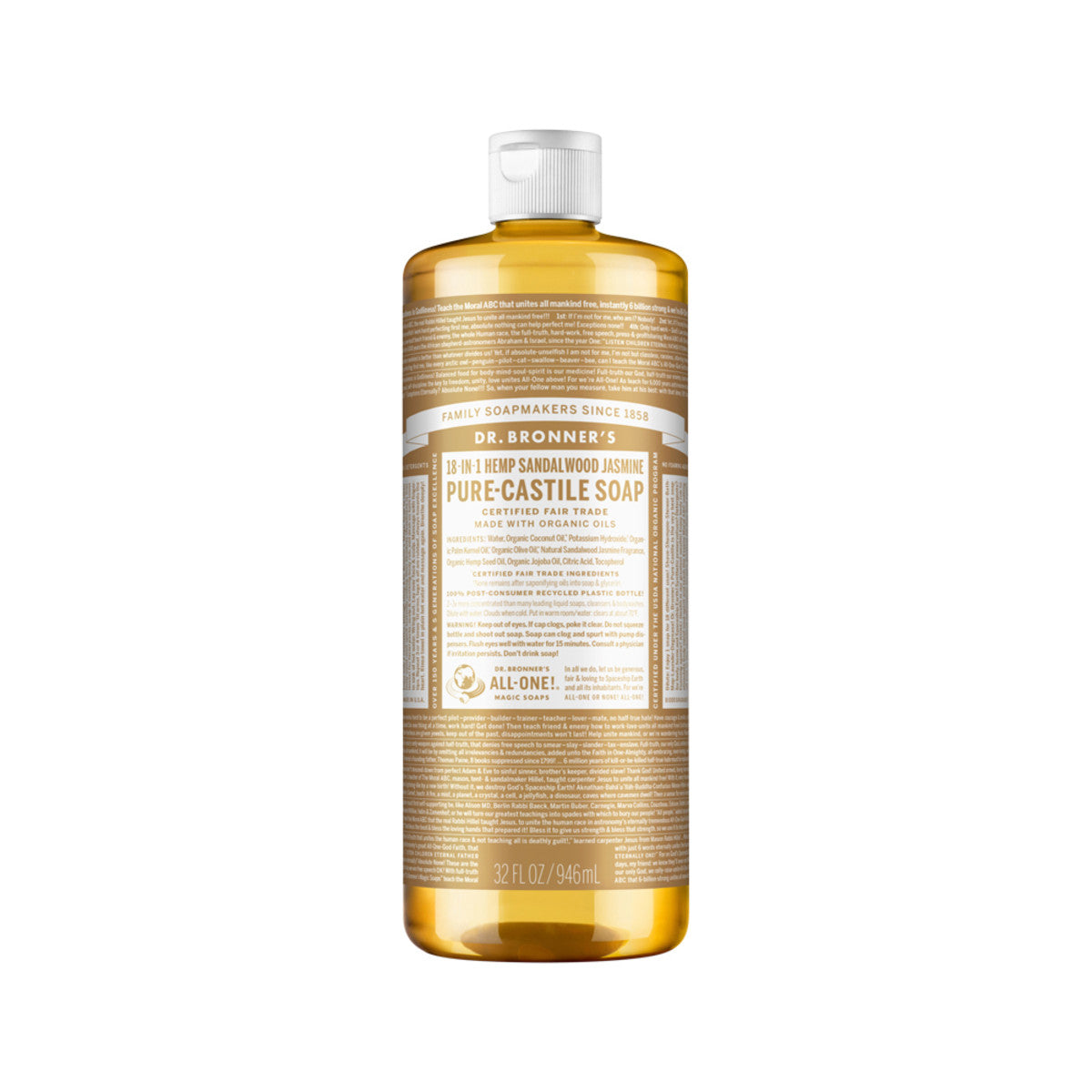 Dr. Bronner's Pure-Castile Soap Liquid (Hemp 18-in-1) Sandalwood Jasmine 946ml - Cutprice Online