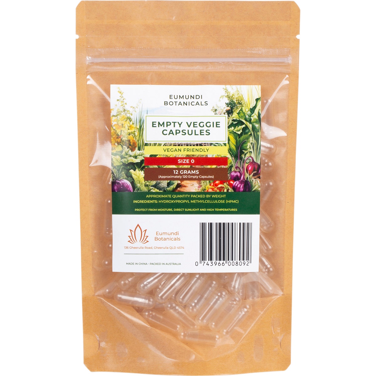 Eumundi Botanicals Empty Veggie Capsules Size 0 120 Caps - Cutprice Online