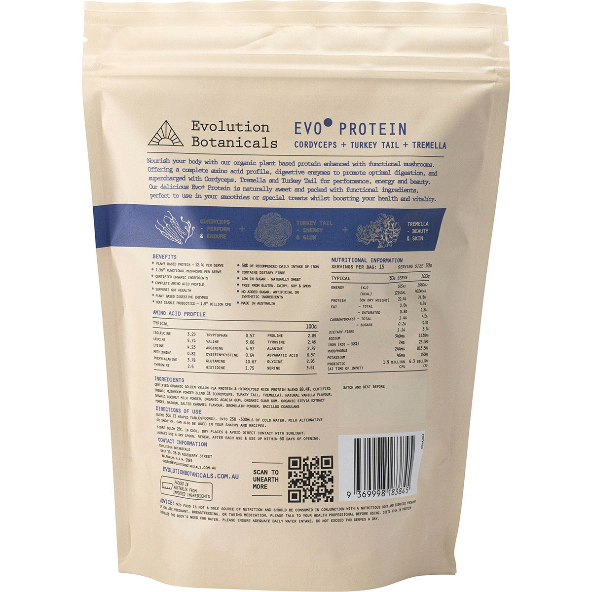 EVOLUTION BOTANICALS EVO Protein Beautifully Active Blend Creamy Vanilla 450g EVOLUTION BOTANICALS