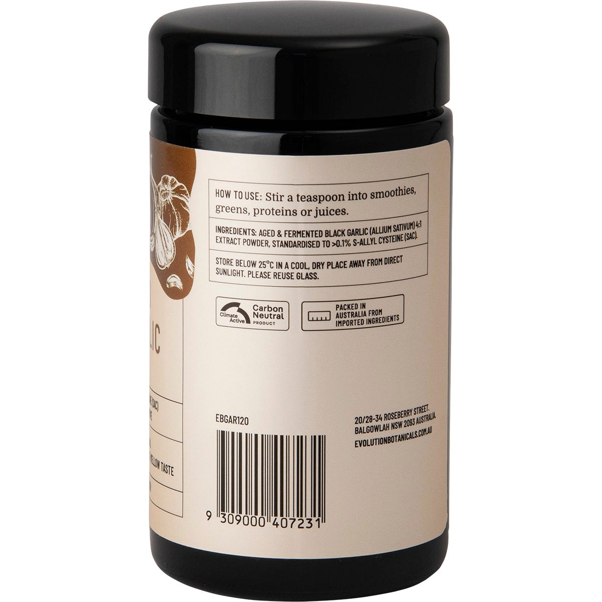 Evolution Botanicals Aged Fermented Black Garlic Powder 120g - Cutprice Online