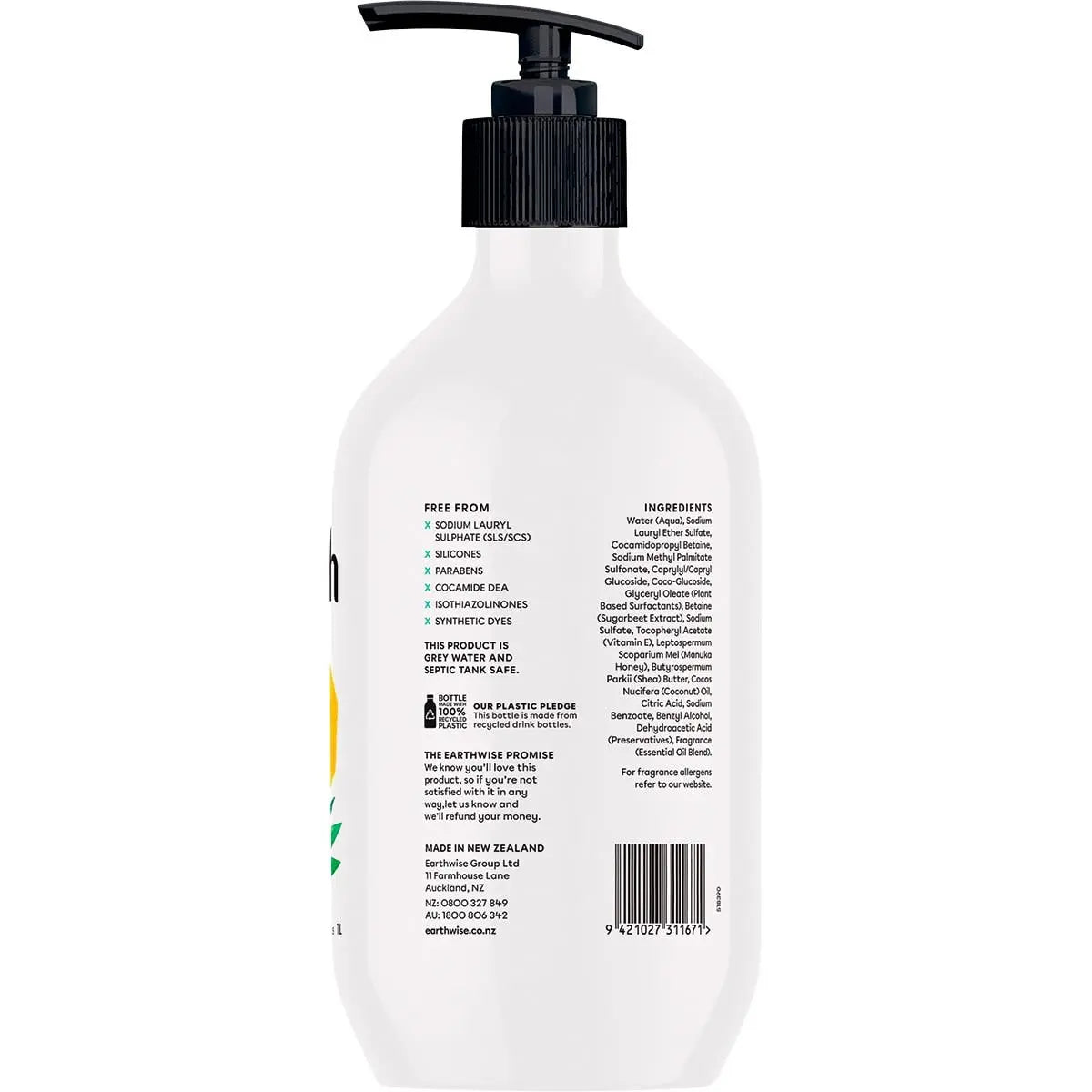 EARTHWISE NOURISH Body Wash Coconut, Shea Butter & Manuka Honey 1L EARTHWISE