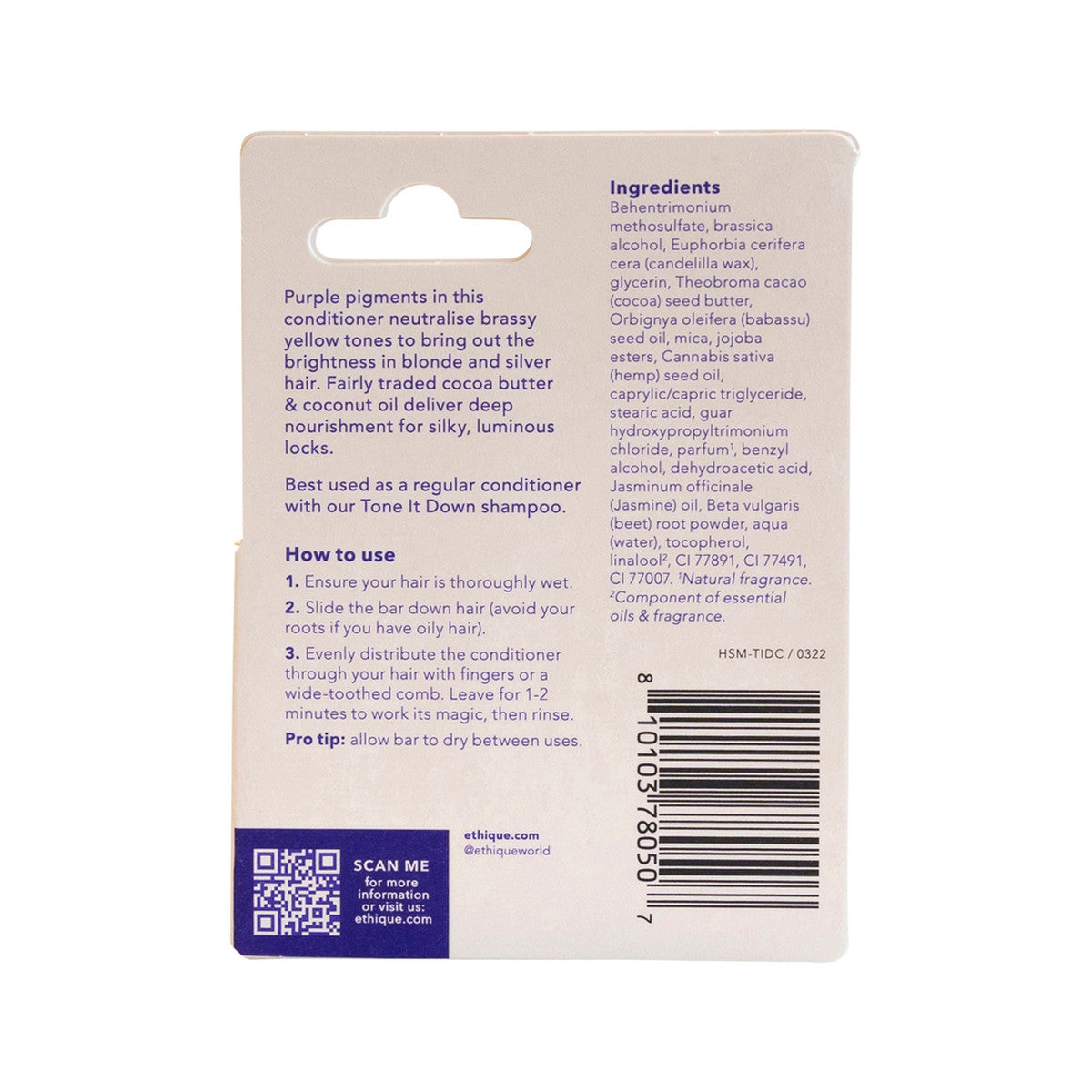 Ethique Bar Conditioner Brightening Purple Tone It Down (For Blonde and Silver Hair) 15g - Cutprice Online