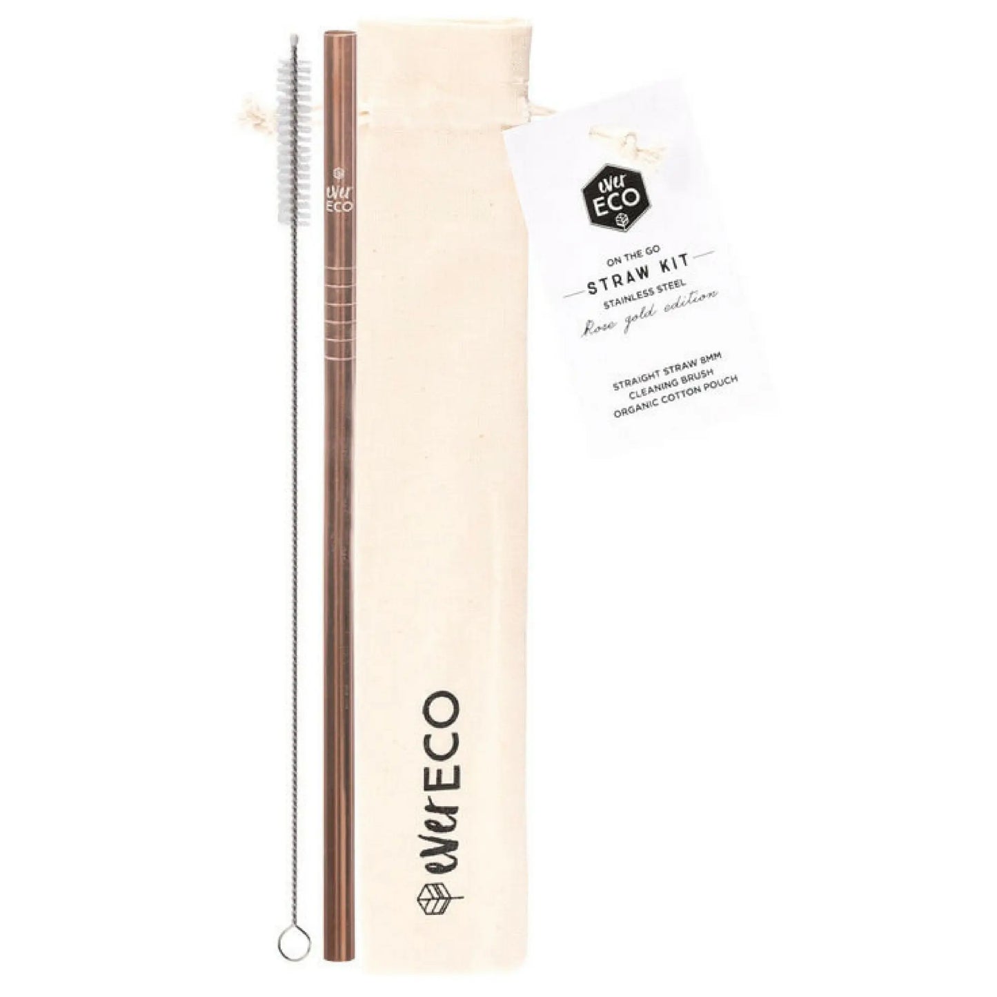 EVER ECO Stainless Steel Straw Kit - Straight Rose Gold 1 EVER ECO