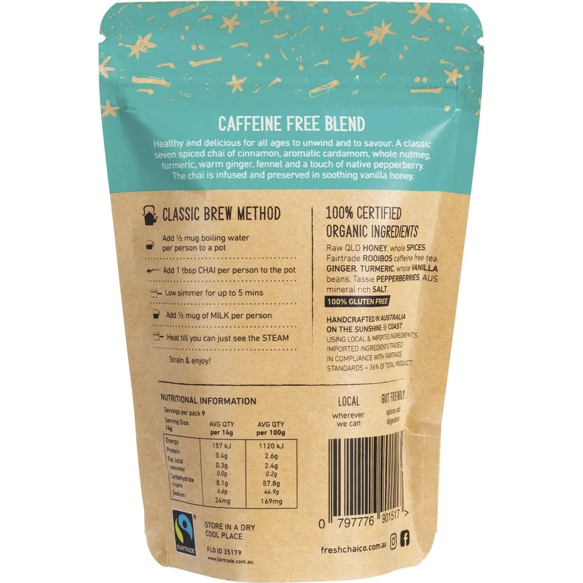 THE FRESH CHAI CO Caffeine Free Blend Honey Soaked Chai 125g THE FRESH CHAI CO