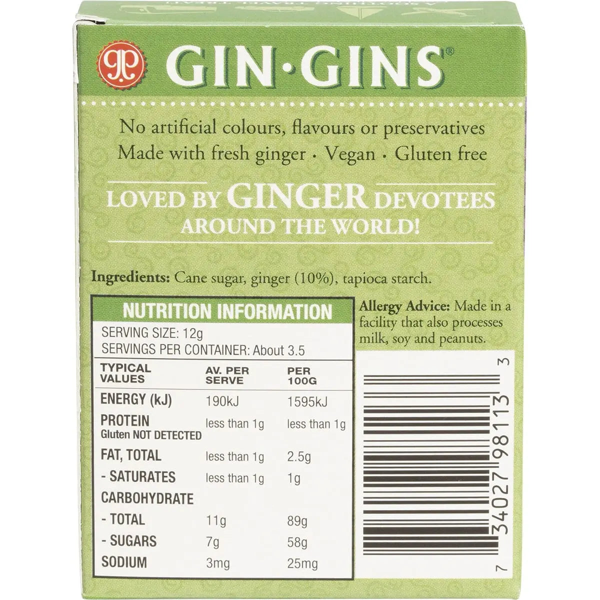 THE GINGER PEOPLE Gin Gins Ginger Candy Chewy Original 12x42g THE GINGER PEOPLE