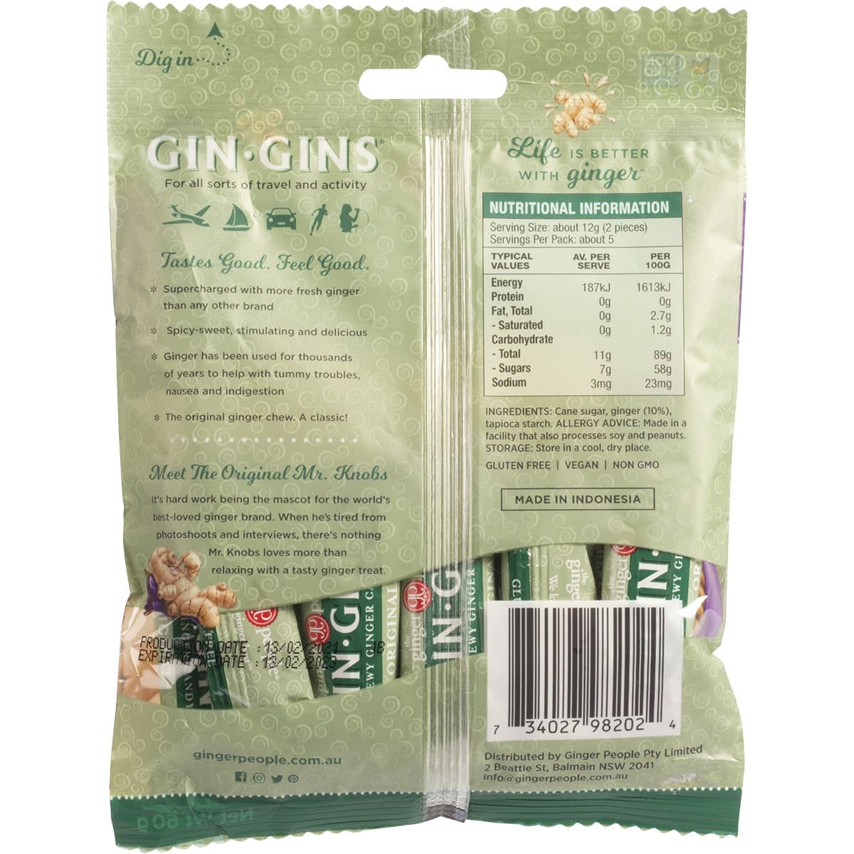 THE GINGER PEOPLE Gin Gins Ginger Candy Bag Chewy Original 12x60g - Cutprice Online