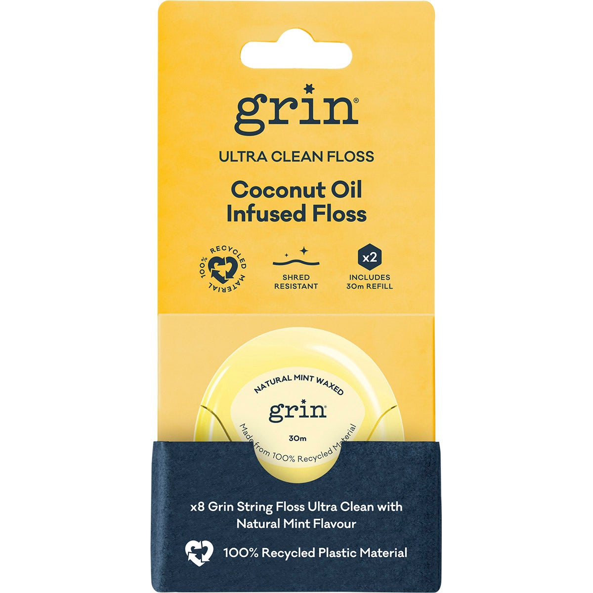 Grin Ultra Clean Floss Coconut Oil Infused 30m + Refill 2pk - Cutprice Online