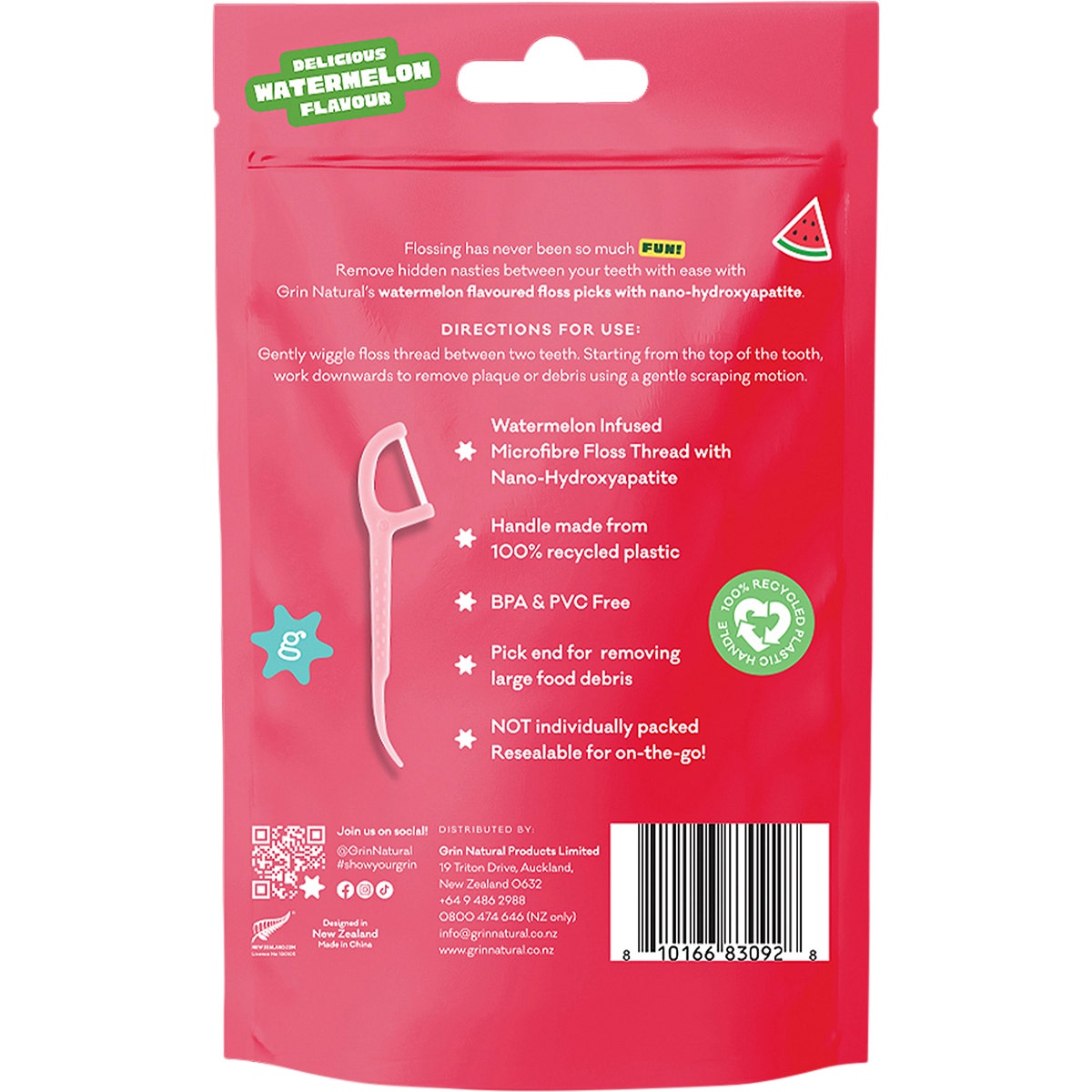 Grin Ultra Smooth Floss Picks Watermelon Flavoured 80pk - Cutprice Online