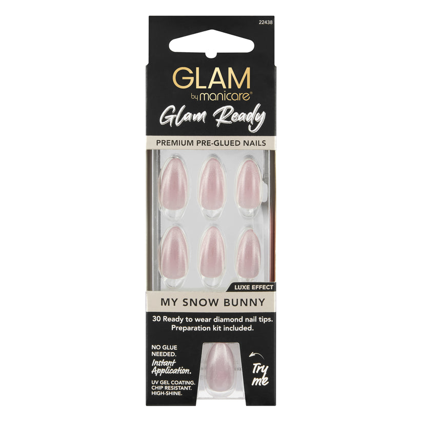 Glam By Manicare Glam Ready Pre-Glued Nails My Snow Bunny 30 Pieces