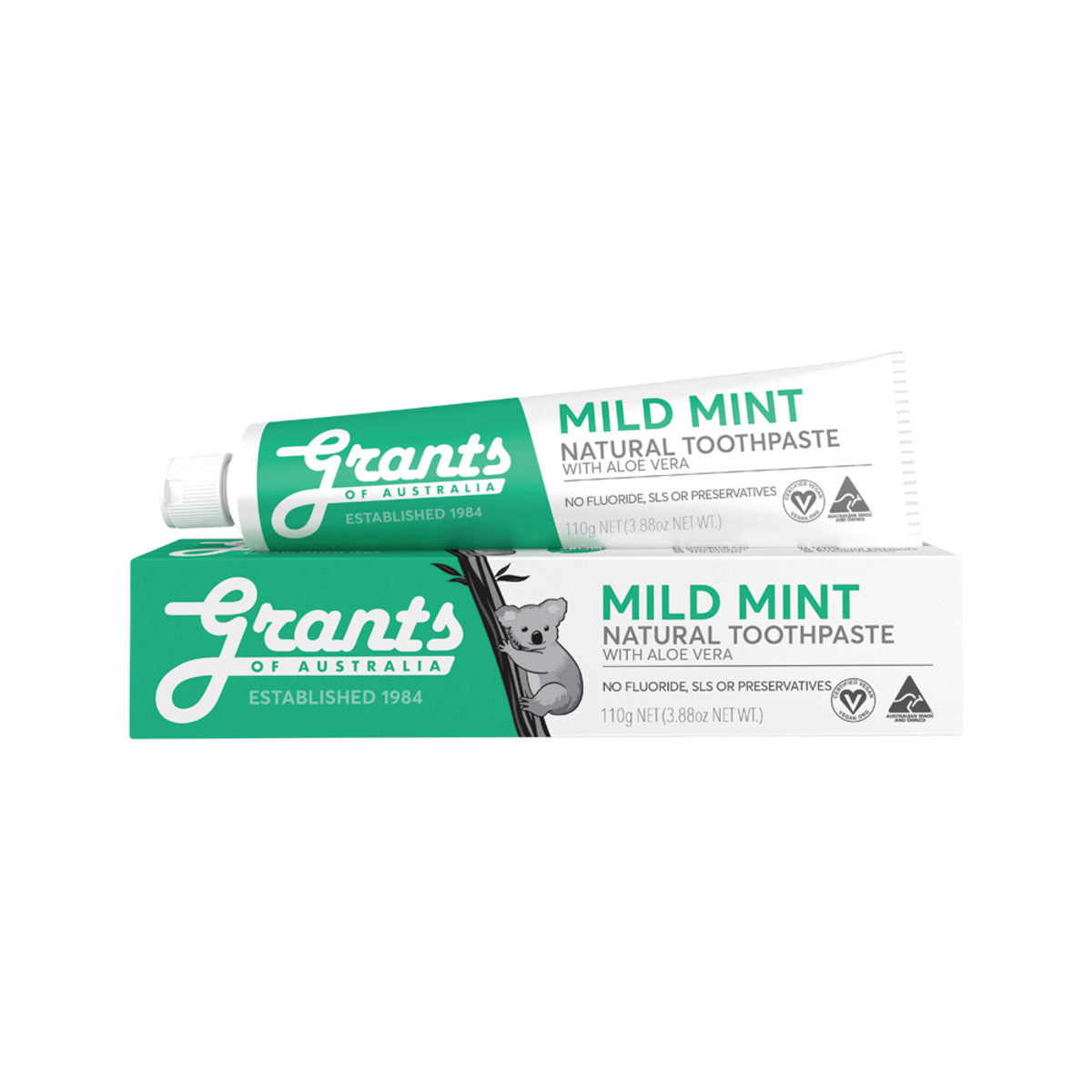 Grants Of Australia Natural Toothpaste Mild Mint with Aloe Vera 110g - Cutprice Online